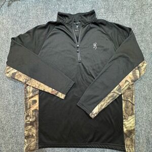 Browning 1/4 Zip Pullover Men's Large Black w/ Camo Boxy Performance Thumb Holes